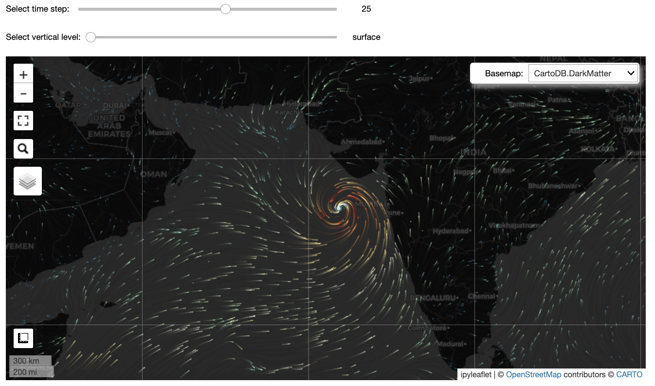 Fig.5 Predicted 10-m wind field at 2021-05-17 03:00 (UTC) by CPAS (initial condition: 2021-05-14 00:00 (UTC)) in Indian Ocean)