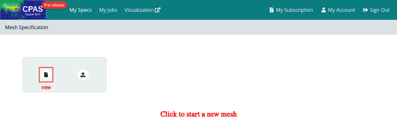 Screenshot of starting new mesh