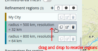 Screenshot of dragging to reorder regions