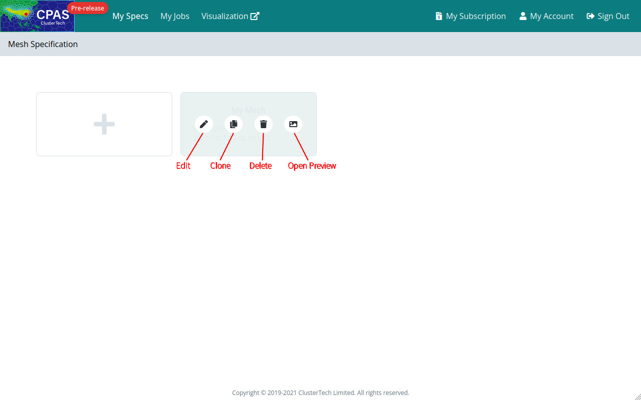 Screenshot of editing, cloning, deleting, opening preview mesh