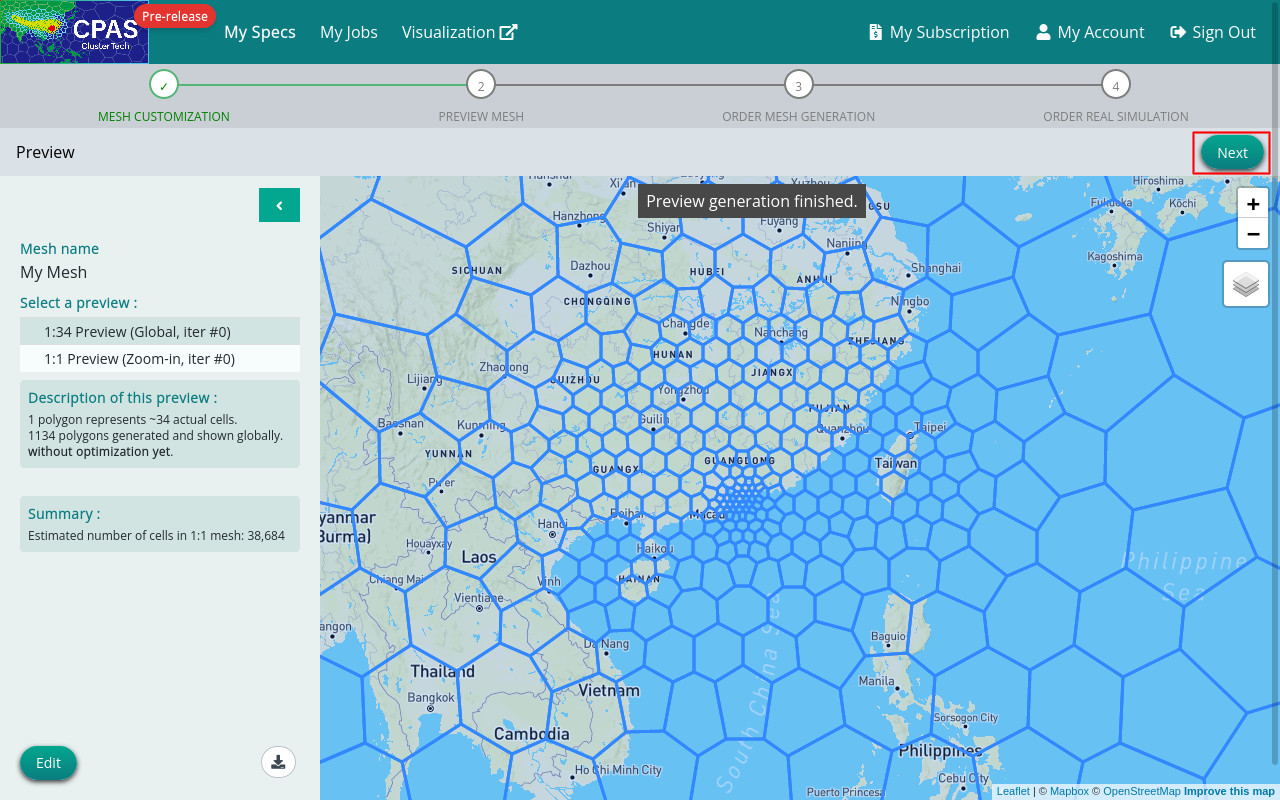 Screenshot of mesh preview generation next