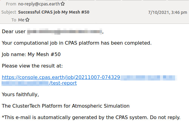 Screenshot of mesh generation job successful email