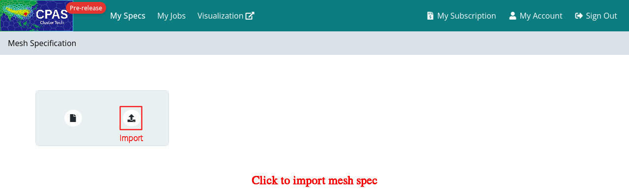 Screenshot of importing mesh spec from json