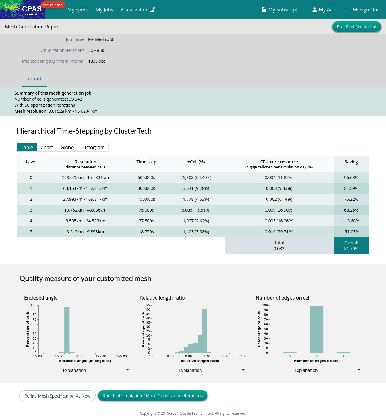 Screenshot of mesh generation report