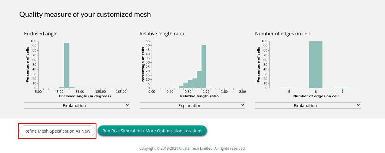 Screenshot of mesh generation report to refine mesh spec as new