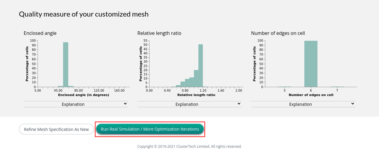 Screenshot of mesh generation report to run real simulation or more optimization iterations
