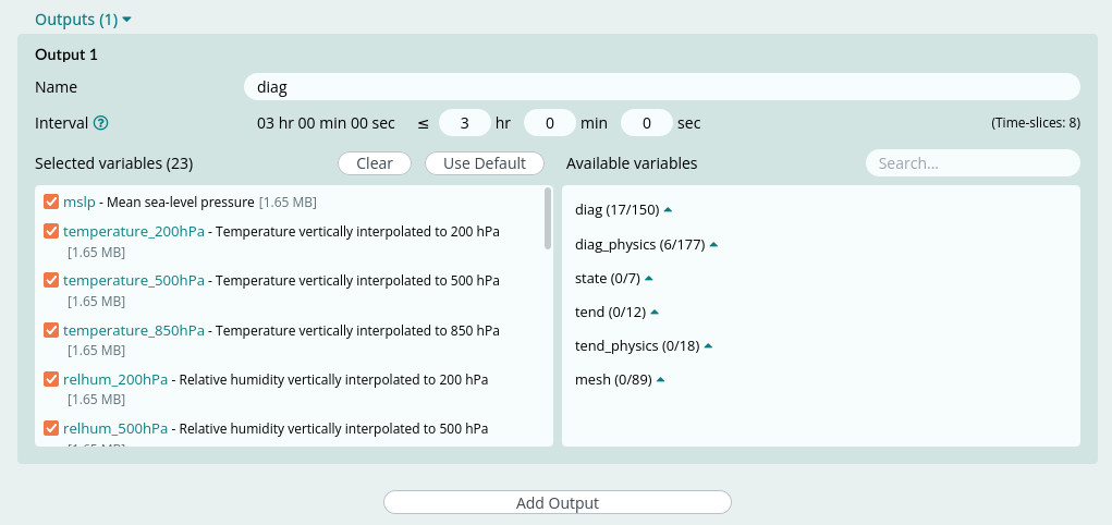 Screenshot of first output options