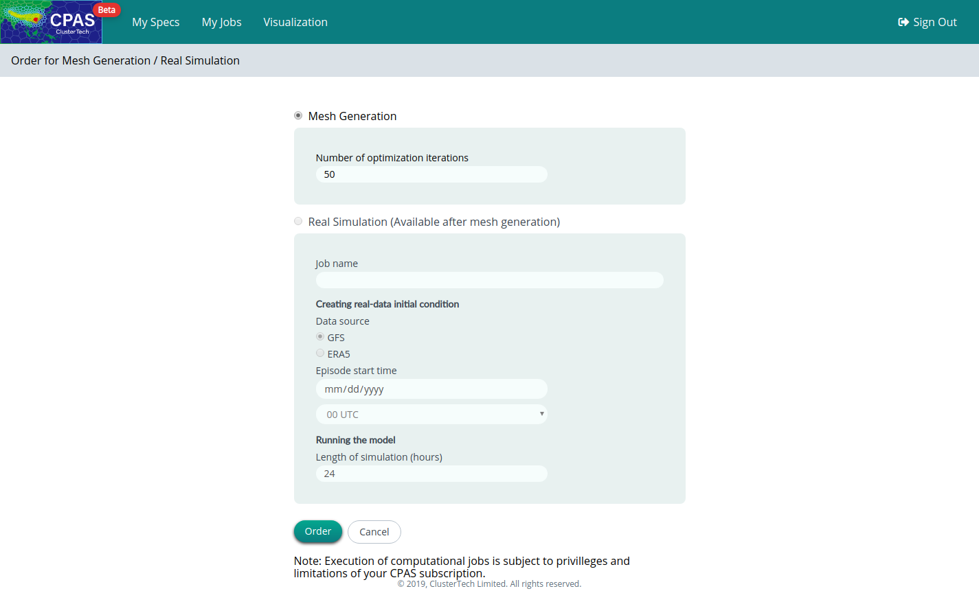 User Guide - Mesh Customization - Order Job | CPAS