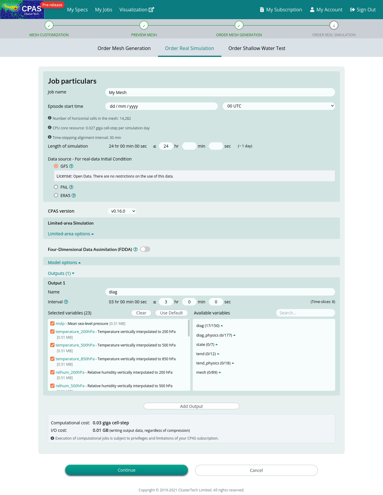 Screenshot of order real simulation page