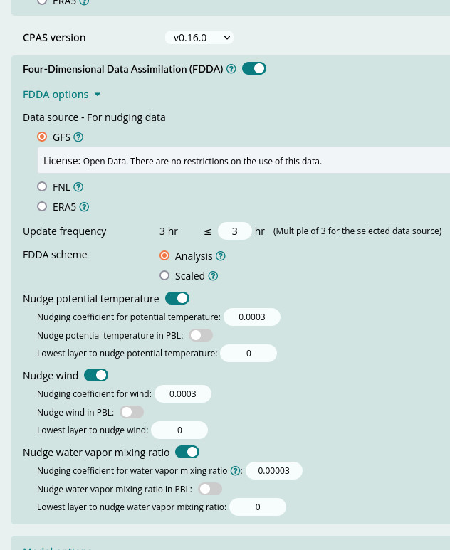 Screenshot of FDDA options
